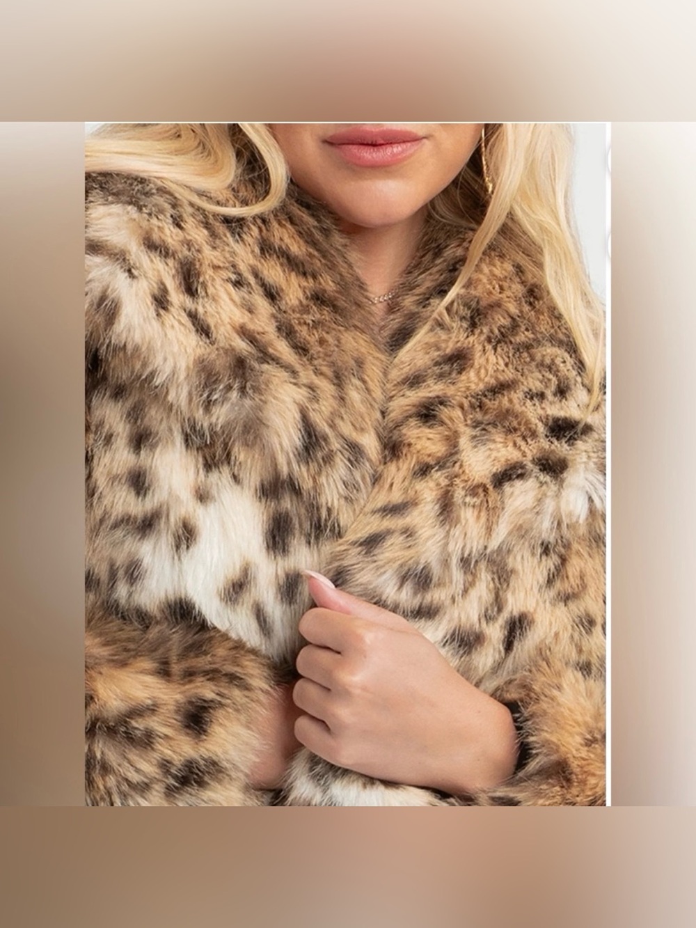 Jessica Simpson Leopard-Print Faux Fur Jacket - Cream & Brown - Picture 11 of 12